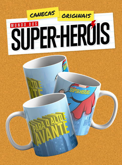 Caneca Mundo dos Super-Heróis: Para o alto e avante