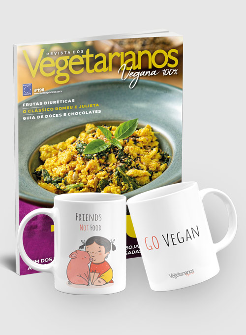 Assinatura Revista dos Vegetarianos (12 exemplares) + Caneca - Go Vegan - Porquinhos